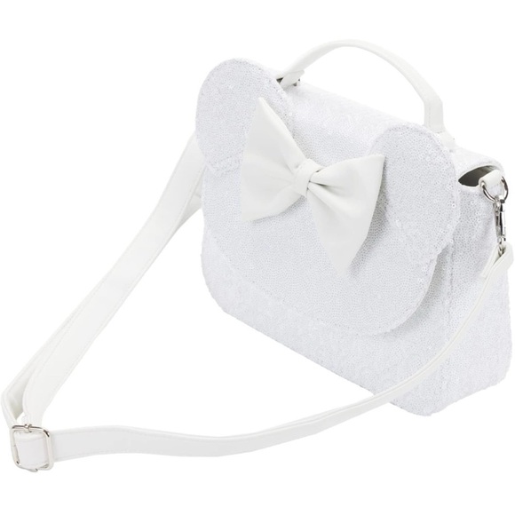 Disney x Loungefly White Sequin Minnie Mouse Bridal Bow Crossbody Bag Purse - Picture 10 of 10